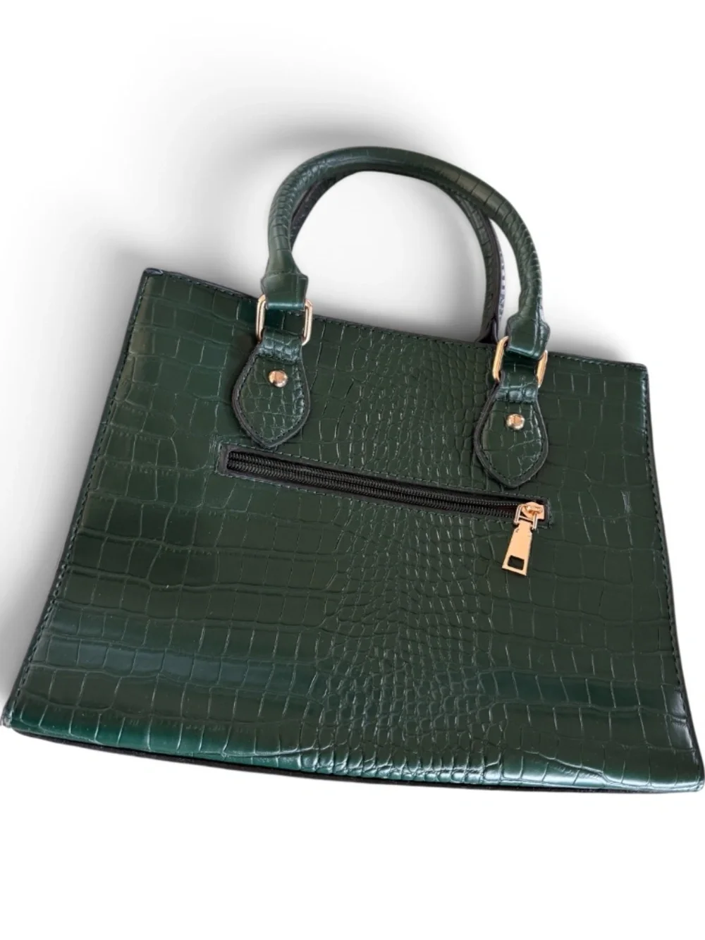 Emerald Green Croc Embossed Structured Satchel Handbag